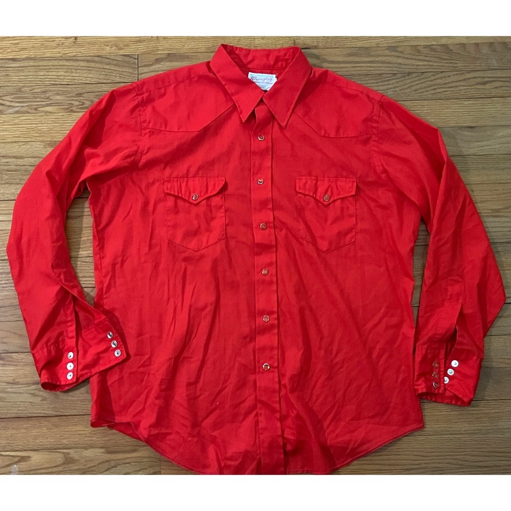 Vintage Wrangler Permanent Press Long Tails Cowboy Western Shirt Men 17.5 35 XL